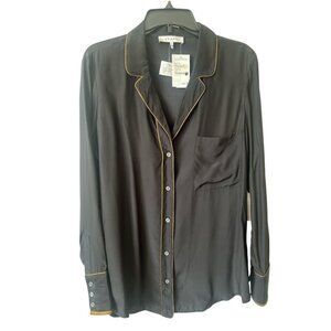 FRAME Black Silk Pajamas Style Lapel Collar Button Up Shirt Large Reg. $285